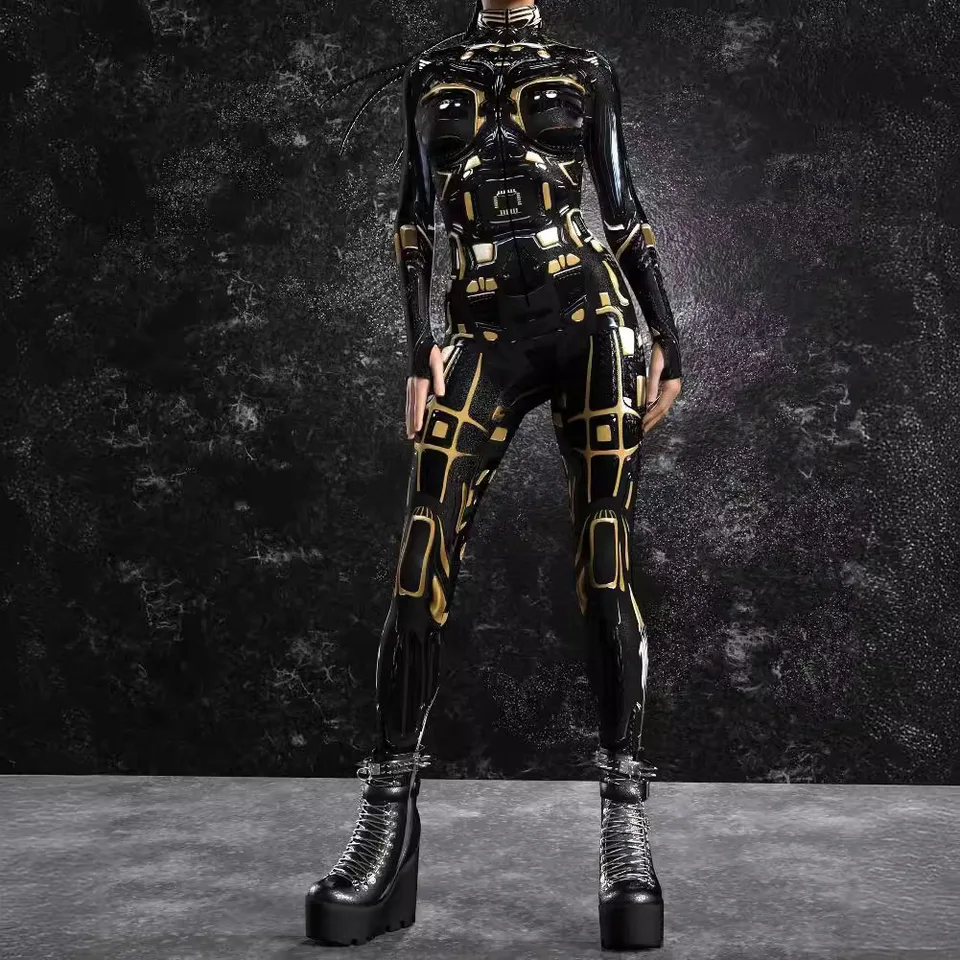 Ženy Cyber ​​Punk Armor 3D tlačiarenská kombinéza Halloween robot cosplay zentai oblek pre dospelých luxusné monos bodysuit rave outfit Morphsuit