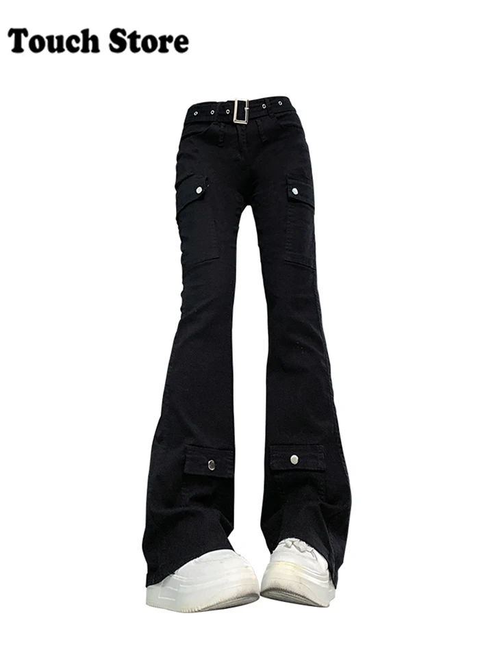 Ženy Dark Academia Gothic Japanese Bell-Dho Harajuku Jean y2k Shoujo Low Rise Flare Denim Pants Nohavice 2000-tych rokov Kórejské e-dievča