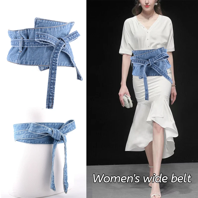 Ženy džínsový pás peplum pás Cinch široký korzetový luk na šaty pre šaty gotické bicyklické patchwork šnurované luk odnímateľný pás