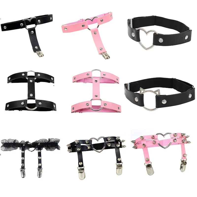 Ženy Elastic Pu Leather Ring Ring Gutter Leglet Lingerie Base Punk Srdce Nivet Spike stehen