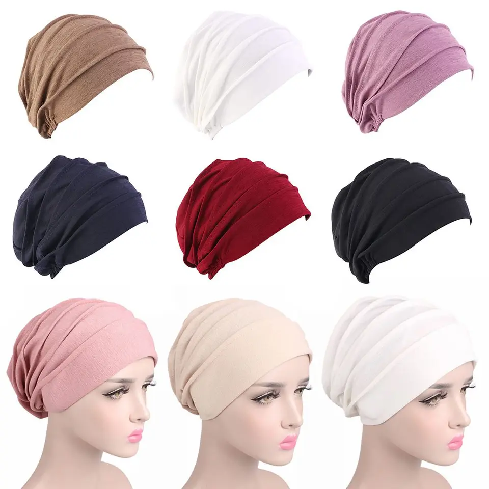 Ženy Elastic Turban Beanie Soft Cotton Bonnet Moslim hidžáb hlava zabalenie chemo klobúku