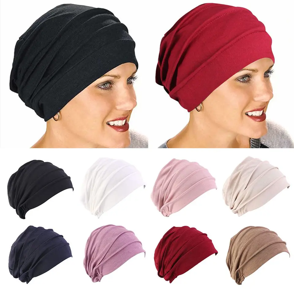 Ženy Elastic Turban Beanie Soft Cotton Bonnet Moslim hidžáb hlava zabalenie chemo klobúku