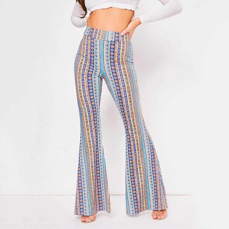 Ženy Elegantné erupčné nohavice Vysoký pás Capris boho pruhované tlačené legíny gotický štýl Push Up Leggings Vintage nohavice Žena