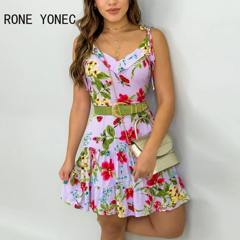 Ženy elegantné šaty pruhované kvetinové potlač špagety remienok na špagáty ležérne šaty