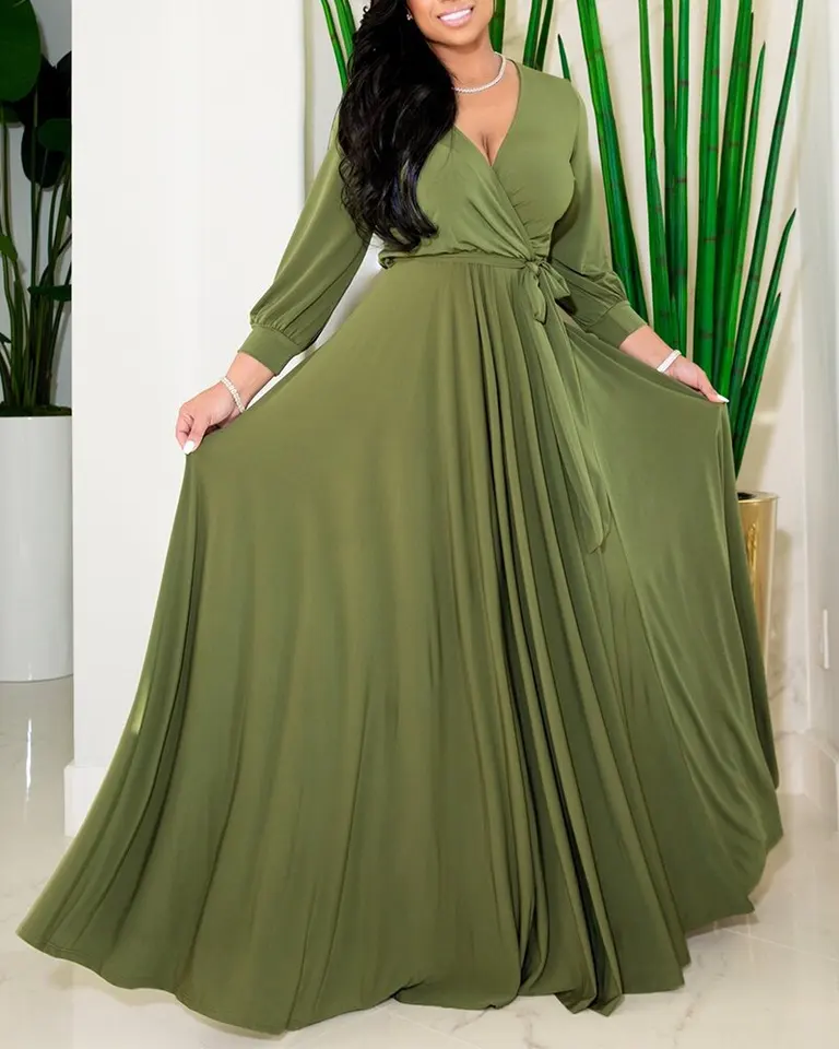 Ženy elegantné šaty veľkej veľkej veľkosti 4xl 5xl s vysokým pásom plné rukávy v krk a line podlahová dĺžka večerná nočná večierok dlhé vesty