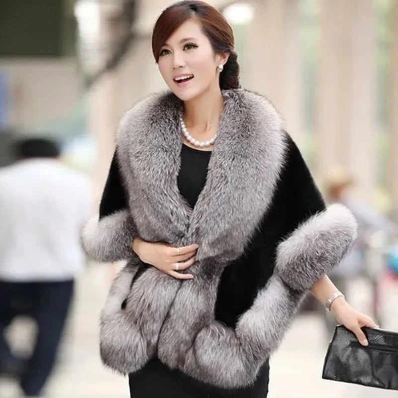 Ženy Fashion Faux Fur Shawl Nové plné farby Furry plášť Elegantné jesenné zimné nevesty odev Chic Warm Shawl All-Match Cloak