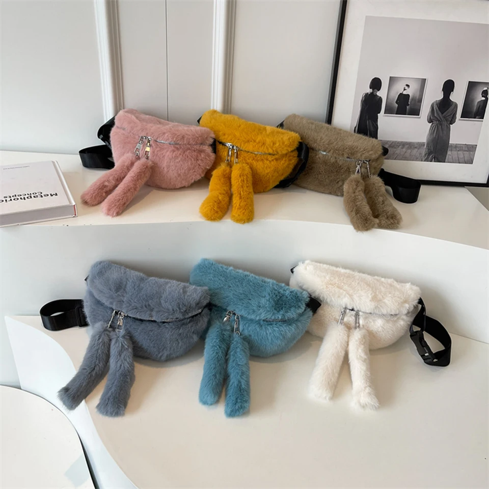 Ženy Fluffy Crossbody Bag Neformálne mäkké taška na tašku všestranné chlpaté pásové balenie zips