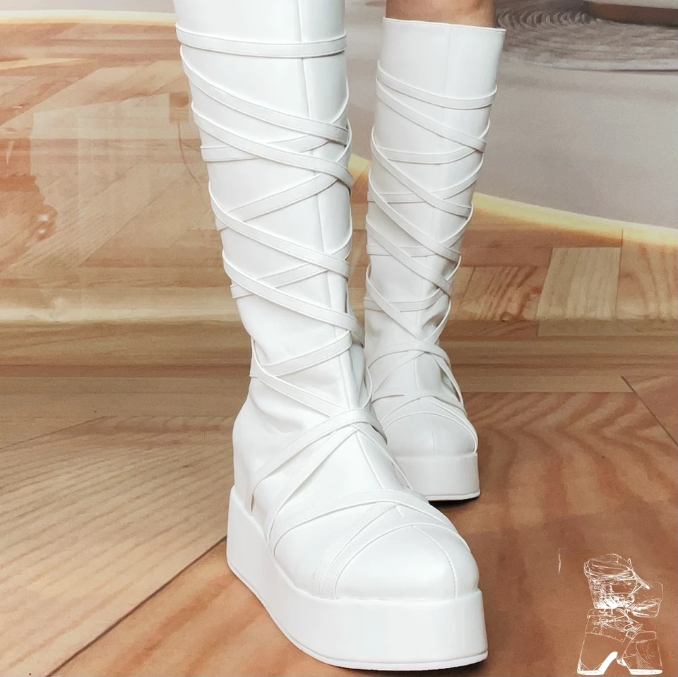Ženy gotické cool punk dlhé topánky Žena Vysoké kliny päty pumps pumps pumps dass party Prispôsobené topánky párové topánky biele čierne