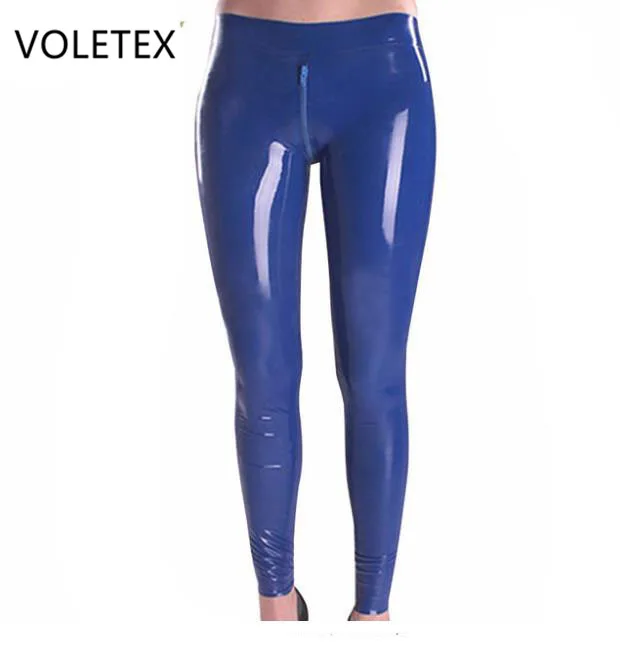Ženy gumové nohavice latexové nohavice rozkrok zips latex legging