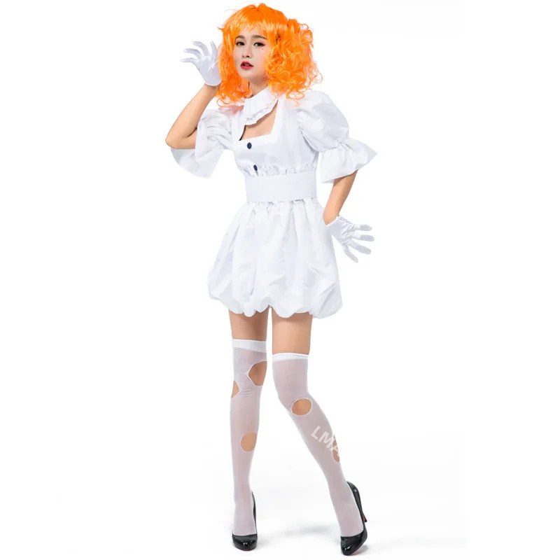 Ženy Halloween Party White Stephen King's It Cosplay kostým Naughty Harlequin Creepy Circus Clown Príležitostné vtipné šaty