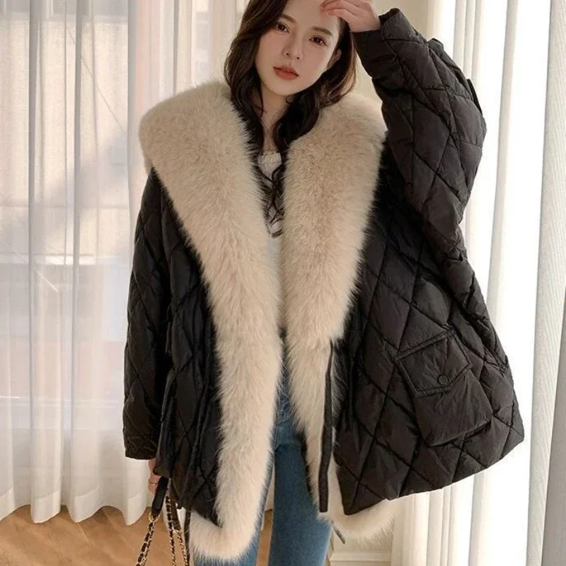 Ženy hrubé faux kožušinové bunda ColorBlock Jes zima zima čierny maxi kabát Dlho teplý luxusný opasok kožušiny Parkas bontjas chlpaté vrchné odevy