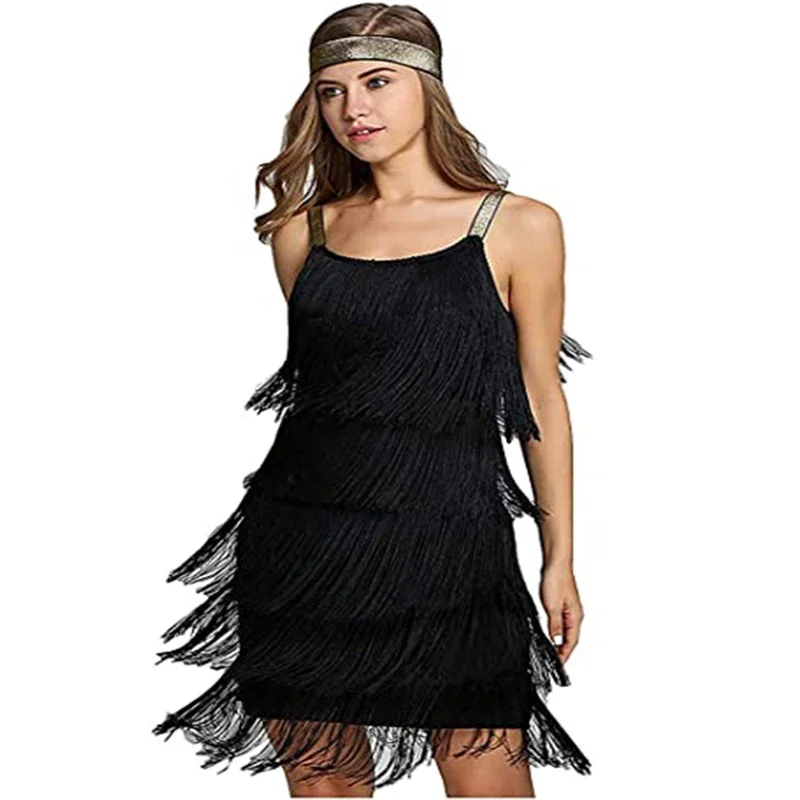 Ženy hučajú 20. storočia šaty Gatsby Cocktail Fringe Halloween Cosplay šaty s čelenkou 20. rokov 20. storočia S-3XL