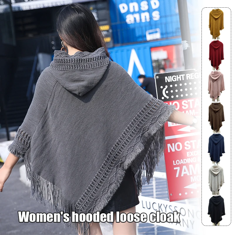 Ženy jar jesenné pletené sveter sveter lady elegantné s kapucňou Pullover Cape Tops Chic Tassel Shawl Wraps Casual Loose Ponchos
