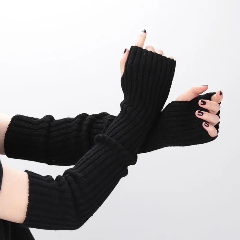 Ženy jemné dlhé pletené rukavice bez prstov cez lakťové ohrievače ležérne rukávy Punk Soft Soft Female Goth Lolita Príslušenstvo Rukavice