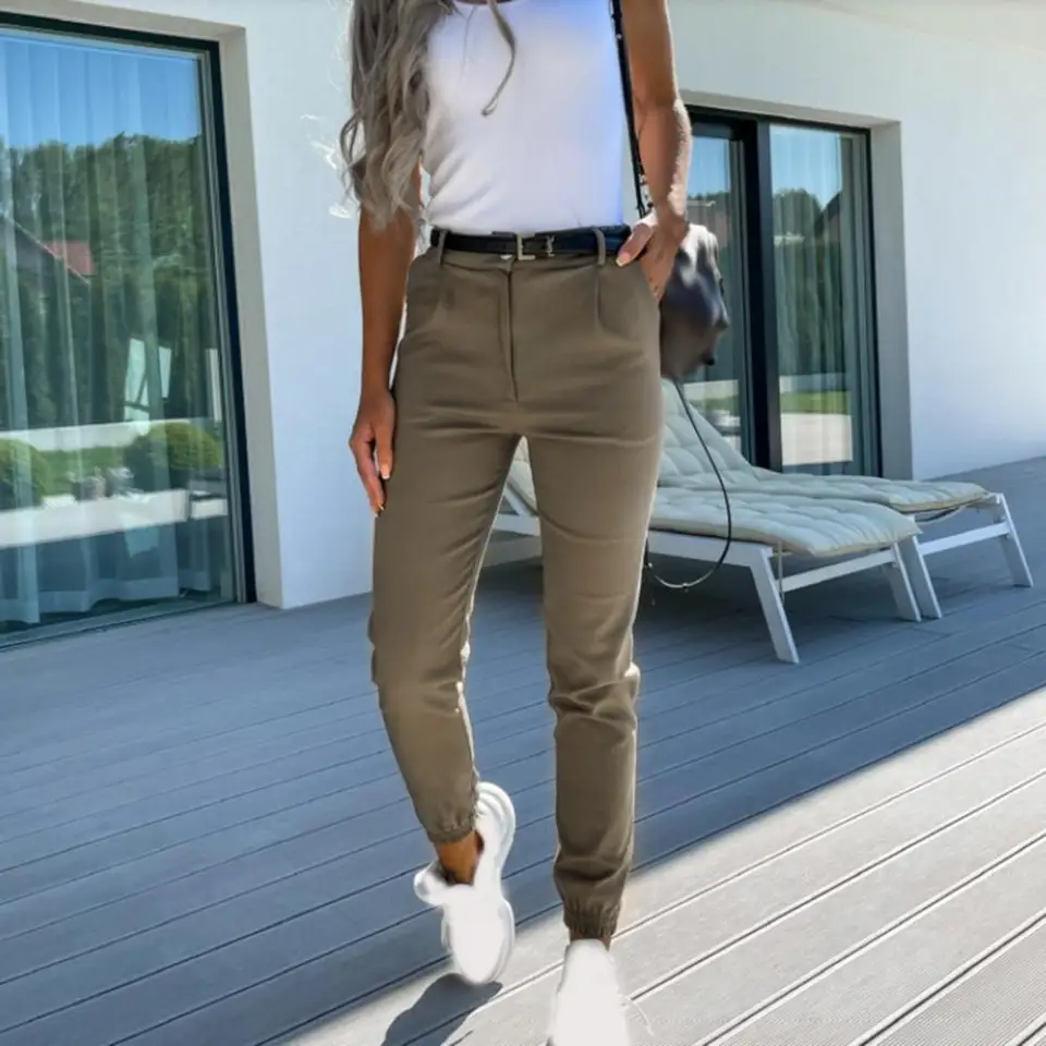 Ženy jesenné nohavice Lady Vysoký pás vreckej