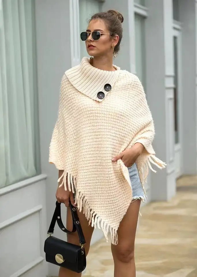 Ženy jesenné striedanie pleteného plášťa CLOAK ZAPNUTÉ ZOBRAZENIE COLLÁR PONCHO CABLOVER PULLOVER LOA NEPRAVERNÉ NAJVÄČŠIE SVETLO SVELL YUQUNG