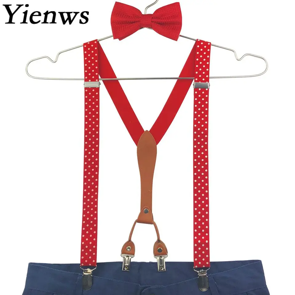 Ženy jienws podväzky s motýlkou ​​Polka Dot Red Bowtie Vyhadanie mužov 4 klip Suspensores Mujer Navy Bretels Mannen 110 cm yia143