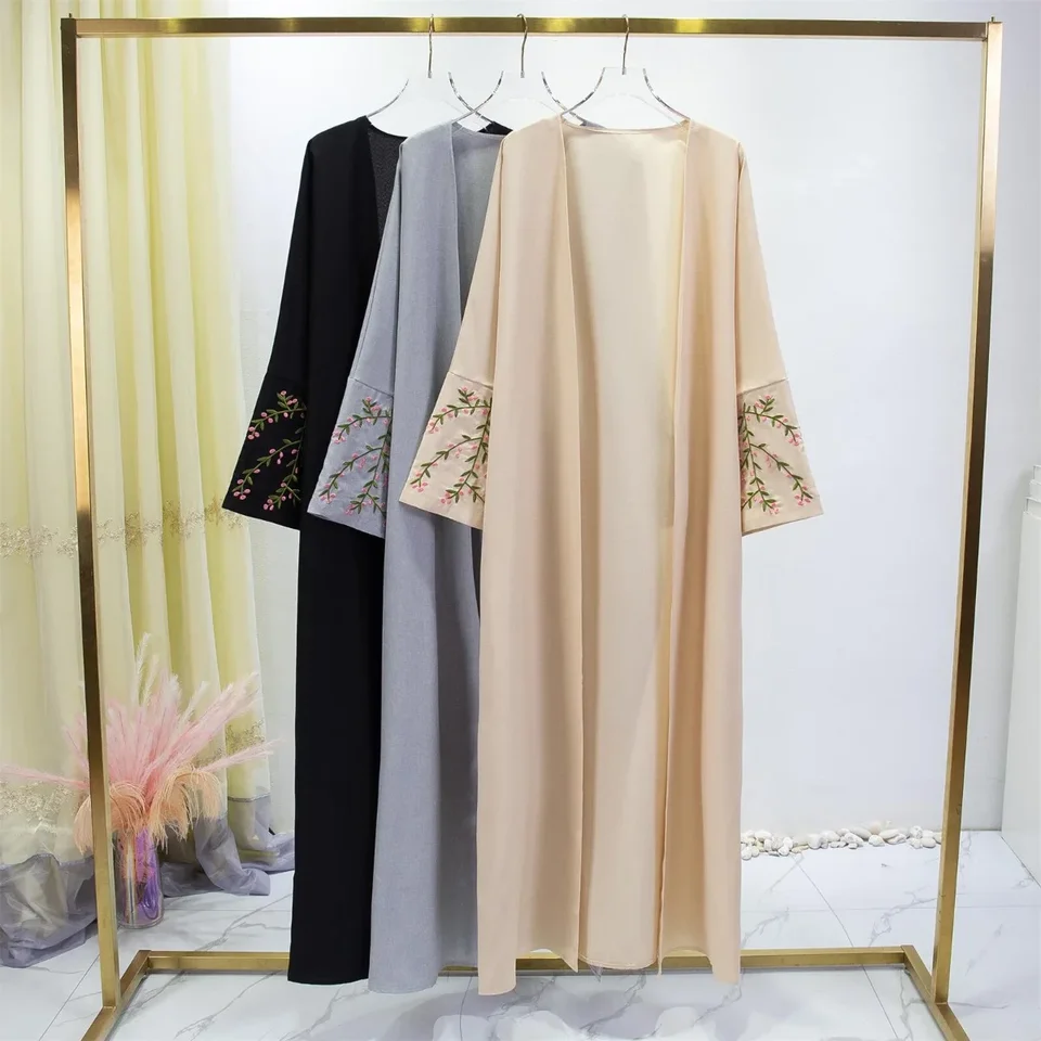 Ženy jilbabs výšivky otvorené predné abaya s dlhým rukávom maxi dĺžky šaty dámske oblečenie moslimský kardigan abayas z kaftans