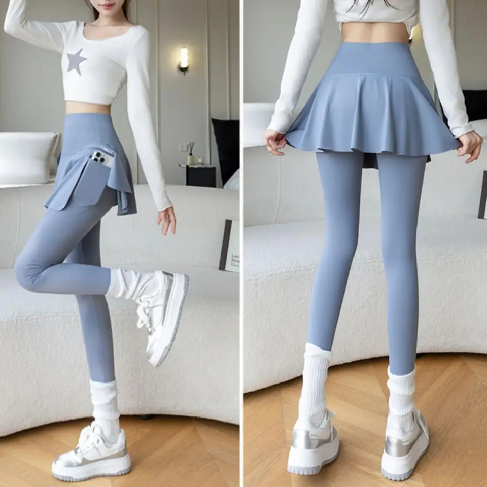 Ženy jogové nohavice falošné vlečné sukne sukňa Skinny High Apar Phoc vrecko na zadku