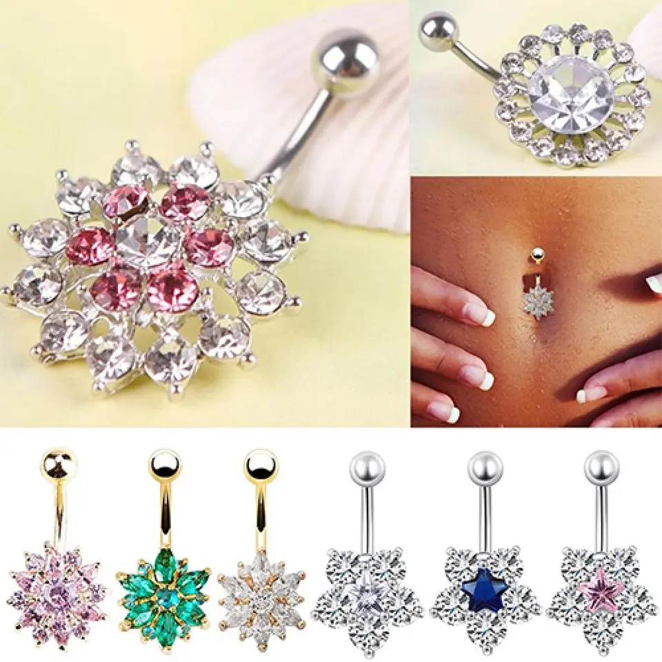 Ženy kamienok kvet brucha gombíka pupok pupk Bar tela piercing šperky kúzlo piercing Ombligo pása korálky