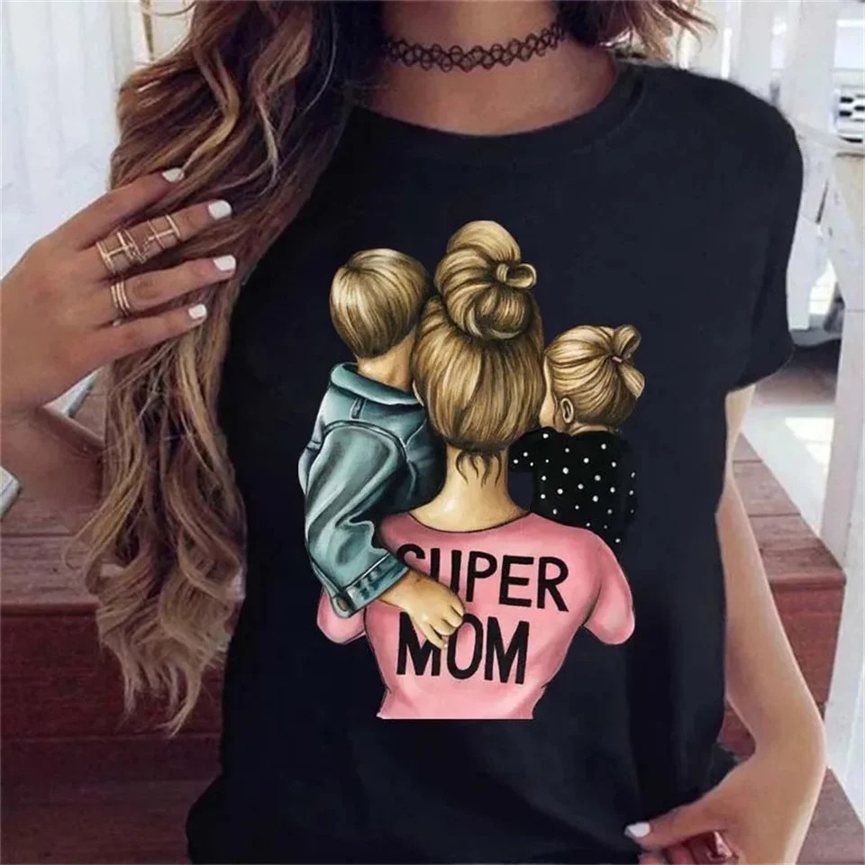 Ženy karikatúra mama matka chlapče tlač matka matka lady tričká Casy Top T košeľa dámy dámske grafické ženské drobné tričko oblečenie