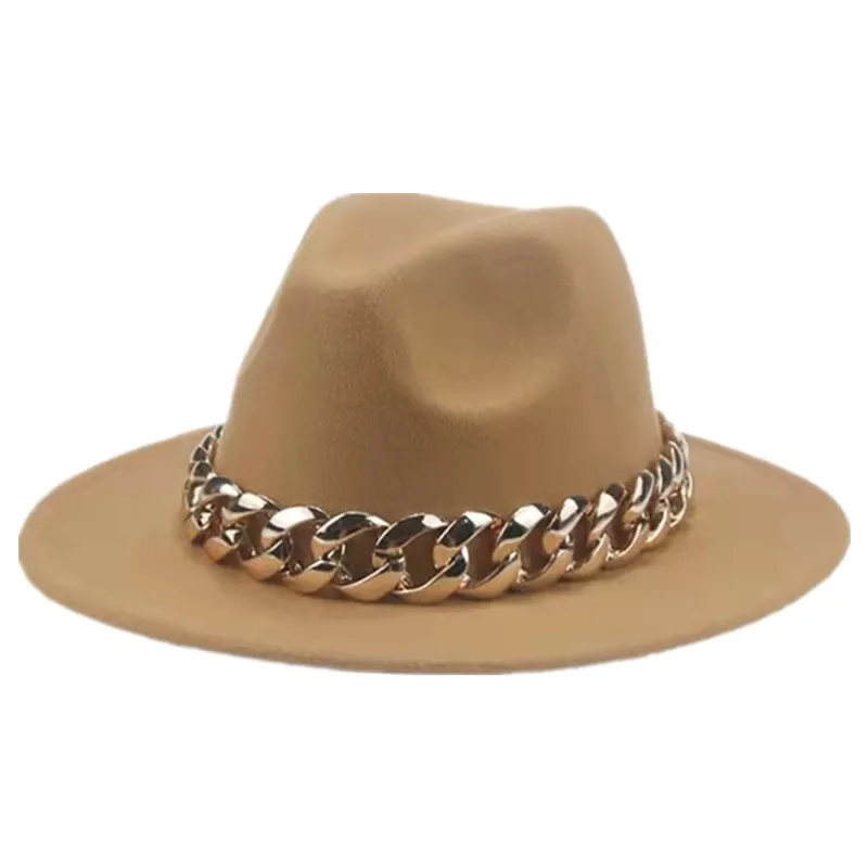 Ženy klobúk luxusný široký okraj hrubý zlatý reťazec fascinátor béžové klobúky pre mužov Ženy kovbojské klobúky Panama klobúk fedora klobúky sombrero hombre