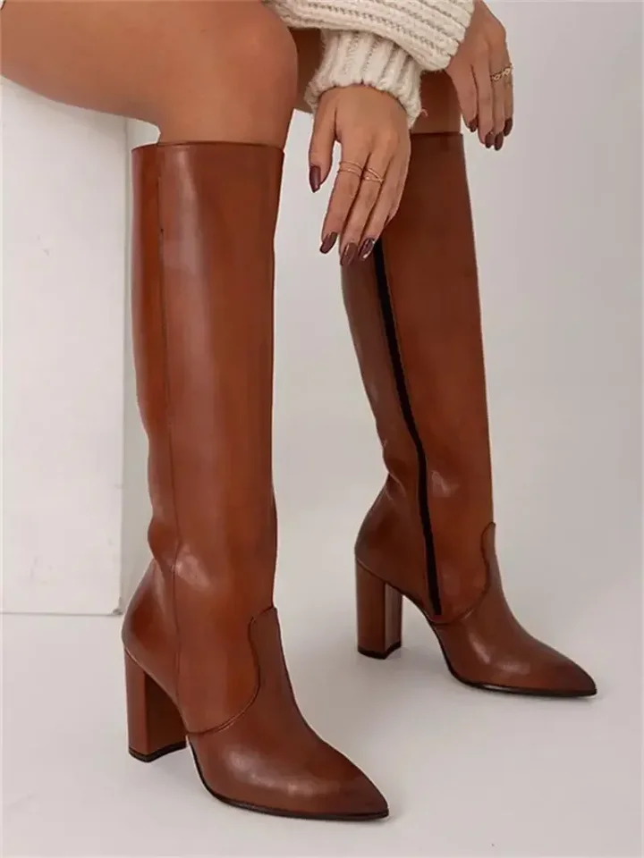 Ženy koleno vysoké topánky 2024 Zimné špicaté topánky módne dámky vysoké podpätky topánky zips western cowgirl vysoké topánky Botas majer