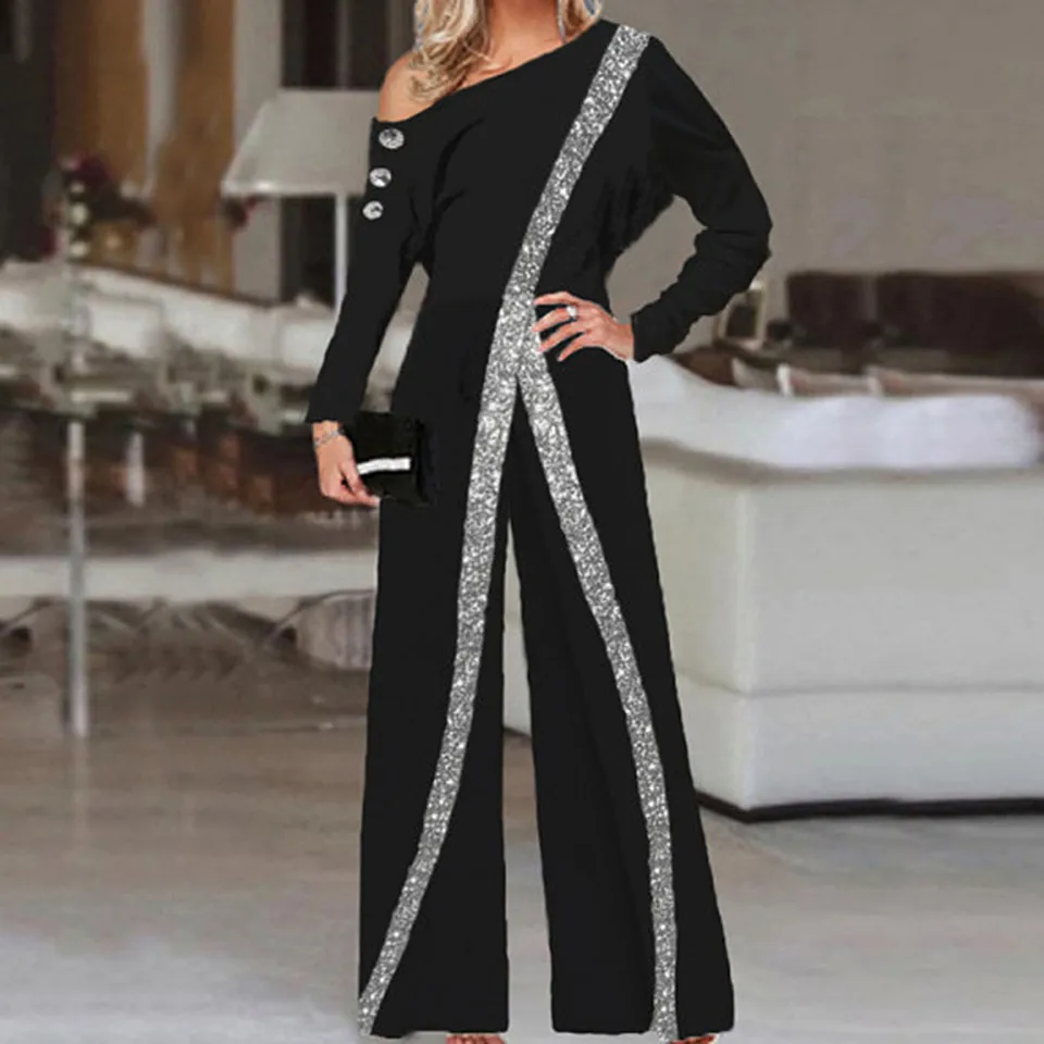 Ženy kombinézy pruhované trblietavé flitrové flitry na večierku Elegantné remienok bez ramienok Romper Lady Spring Autumn Wide Leg Pants боди женское