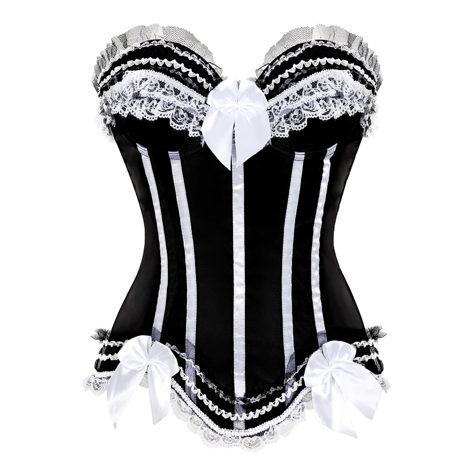 Ženy korzet bustier saténové čipky korzet spodná bielizeň plus veľkosti víla princezná korzet mini šaty zelená ružová biela