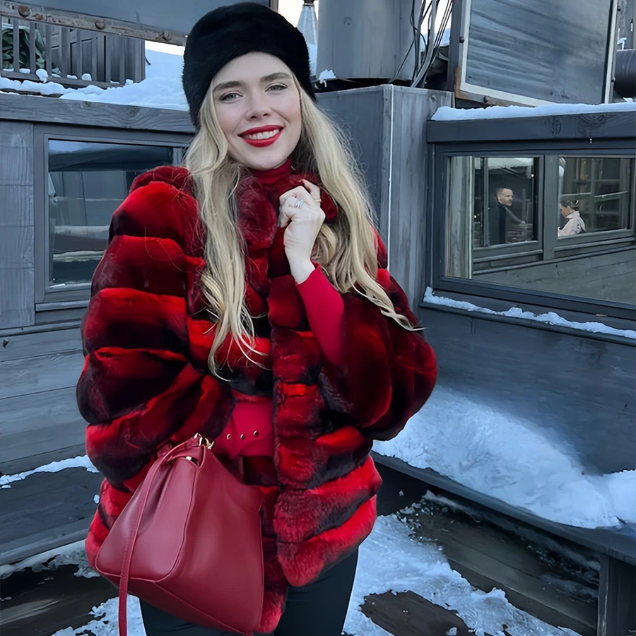 Ženy králičie kožušinové bundy Real Rex Rabbit Curr Women Women Luxury Crop kožušina zimné bundy pre ženy 2024 módny nový príchod