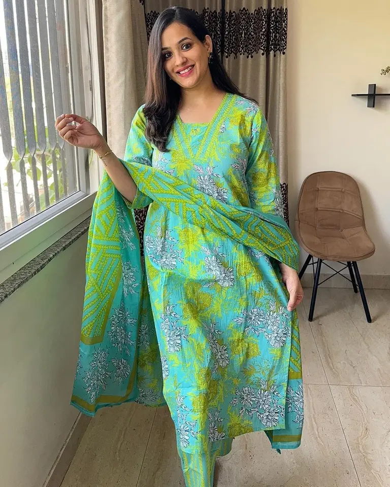 Ženy Kurti salwar oblek bavlník Kurta Pant Dupatta Set