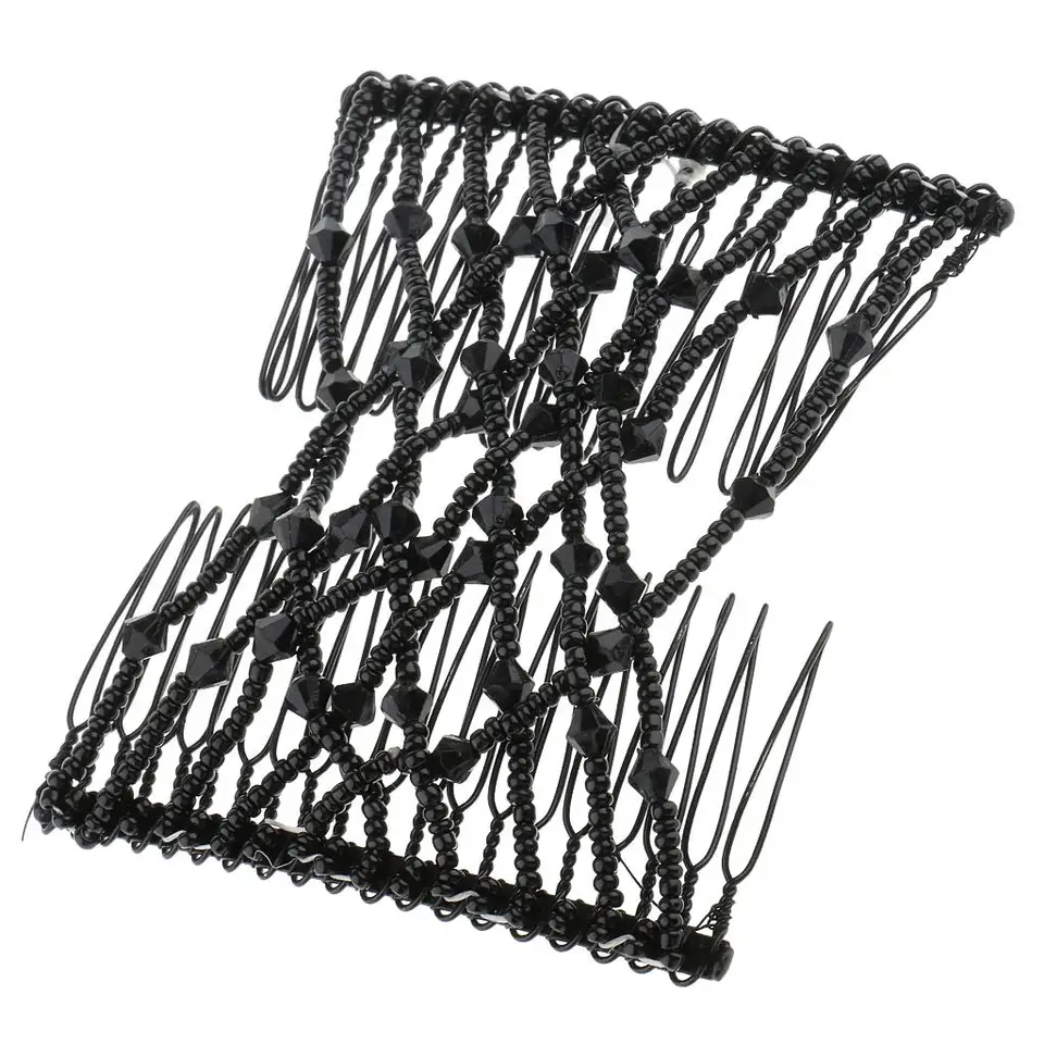 Ženy Lady Bow Beading Easy Bun Maker Double Hair Comp Slip Slide Black