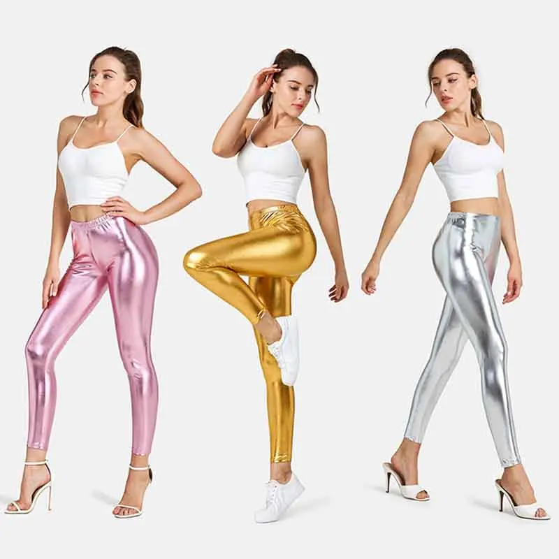Ženy legíny sexy pančuchy nohavice pre ženy kovové zlato lesklé tanečné jogu legíny Ženské nohavice Punk rockové nohavice pantalon femme