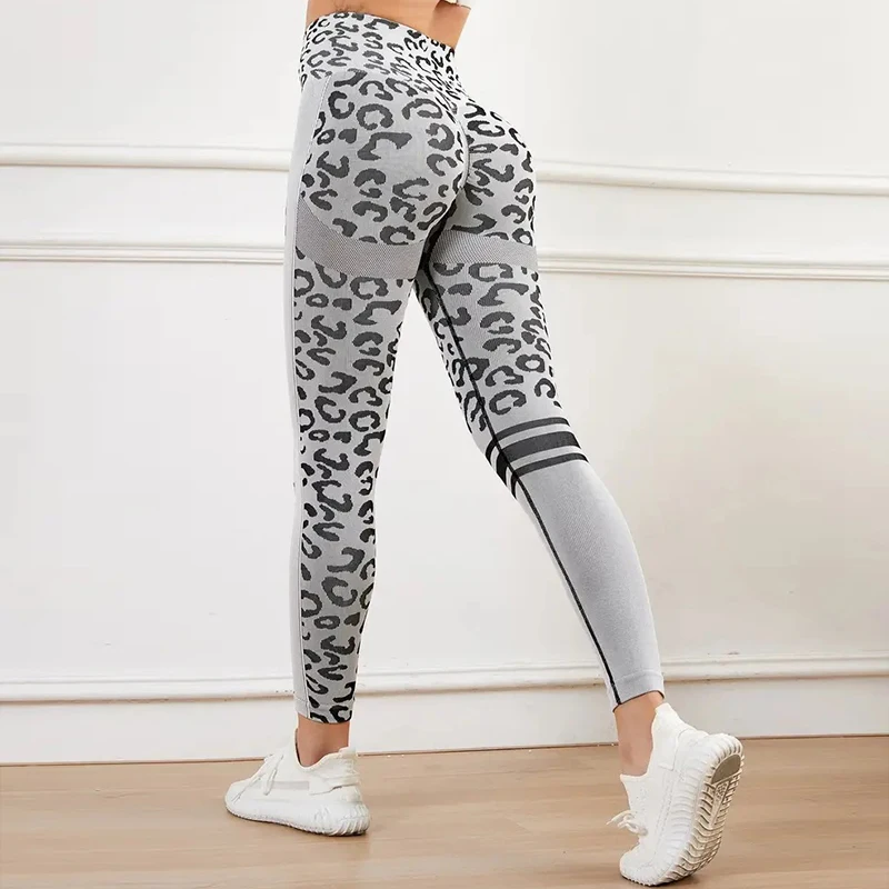 Ženy leopard bezšvové jogové nohavice s vysokým pásom zdvíhacie bedrá HEY BREACH HIP Fitness Legíny jogy telocvične bežiace športové nohavice