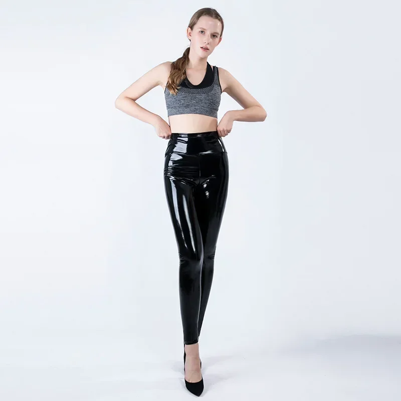 Ženy lesklé kožené kožené mäso PVC Pants Slim 4xl Sexy Leggings Latex pruhy s vysokým pásom Bodycon nohavice Skinny nohavice zima