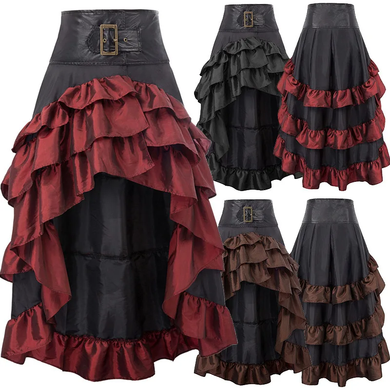 Ženy letné sukne retro front krátko po dlhom nepravidelnom prírubovom prírub s vysokým pásom Patchwork sukňou žena Vestidos sxsh0170