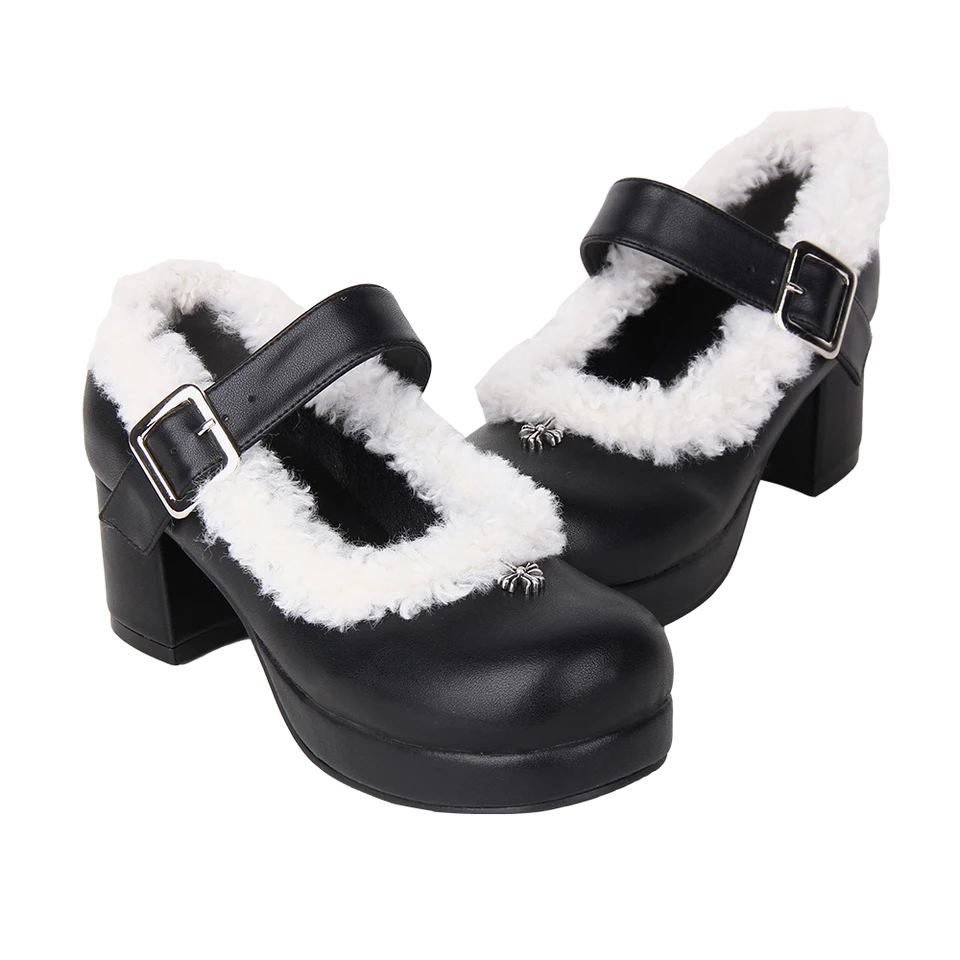 Ženy Lolita Cosplay topánky Lady High podpätky Pumpy Dievčatá Študentské šaty Party topánky Čierne topánky 33-47 C002 Round Toe Buckle 6 cm päty