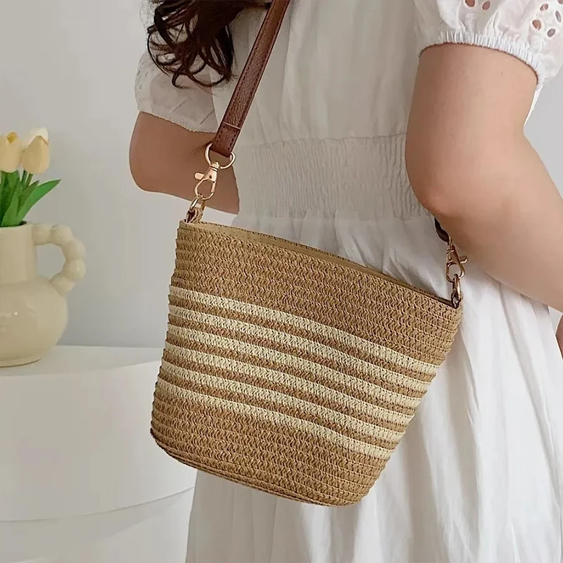 Ženy Malé kabelky letná slama Waven Crossbody tašky pruhované dizajn tote tašky dám