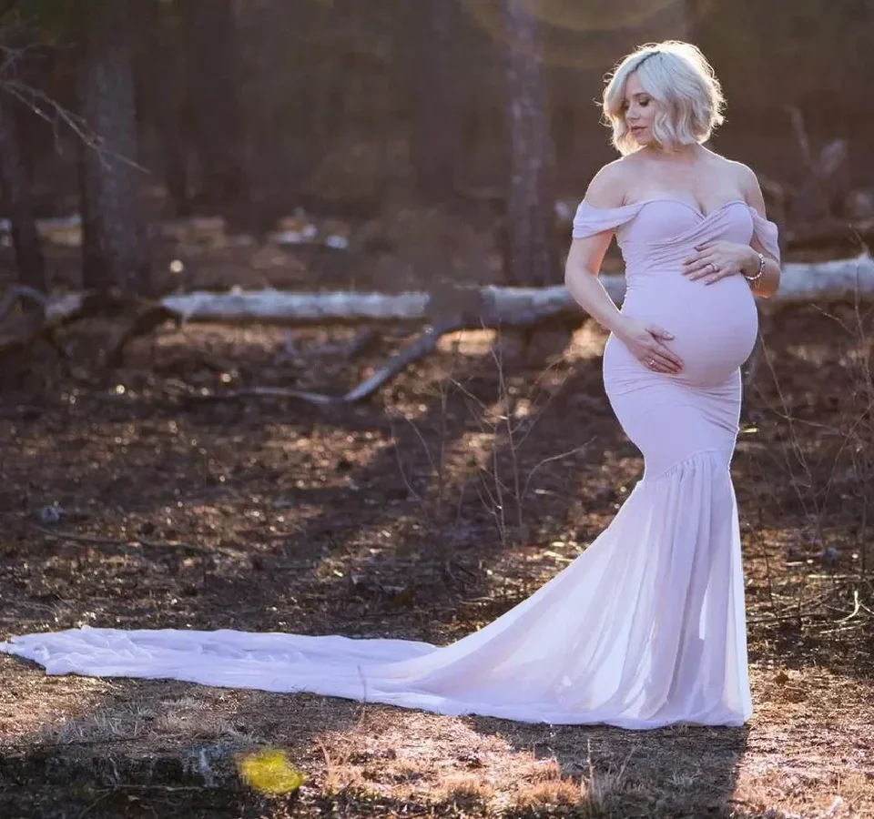 Ženy materstvo mimo ramenného morského panela Šifónové šaty v krku elegantné fit s dlhou maxi photography bábätko šaty pre fotografiu prop