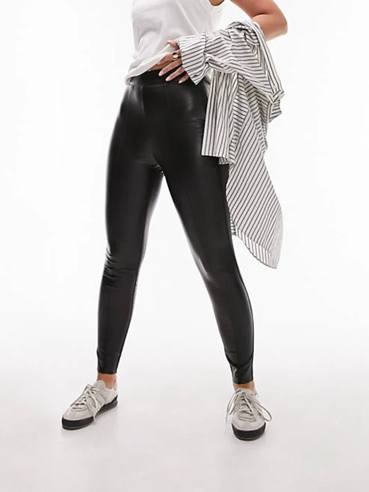 Ženy matné kožené nohavice Vintage vysoký pás PU Bodycon nohavice bok zips dám