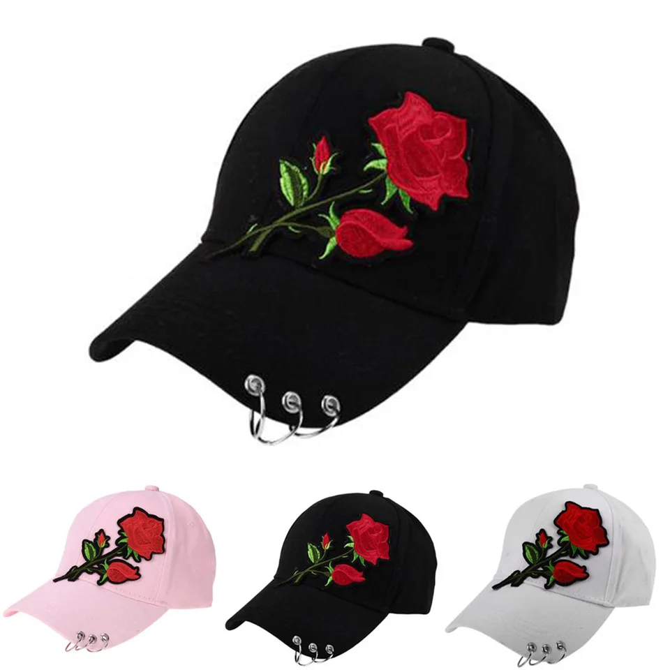 Ženy Men Hip Hop Kpop Snapback baseball čiapka Big Rose Kvet s prsteňmi Sport Dancing Travel Dad Dad Caps Streetwear nastaviteľný