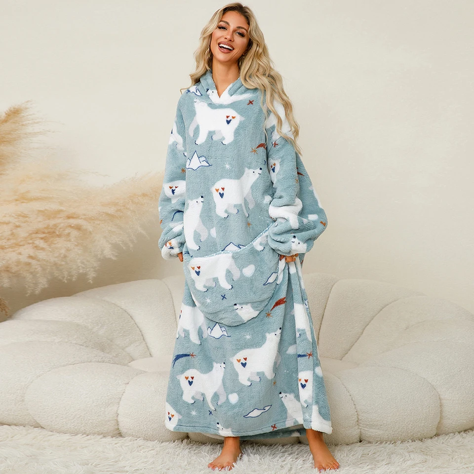 Ženy Men Plutraver plyšový fleece gigant tv prikrývka nová nadmerná super dlhá flanelová prikrývka s rukávmi zimné mikiny mikina