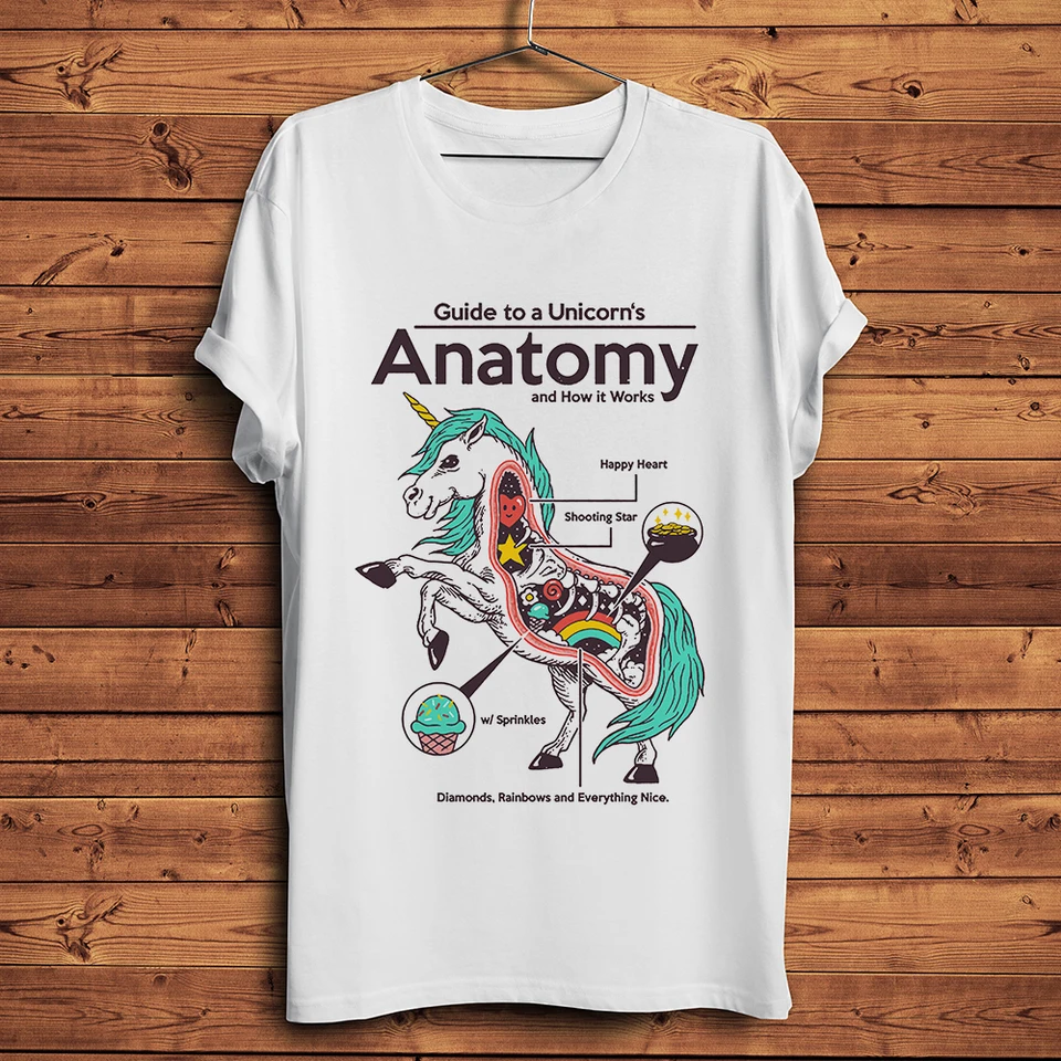 Ženy Men Tieňanie Anatómia jednorožca vtipného tričku Homme Creative Graphic Tirs letné unisex príležitostné tričko Tee Streetwear Tee Tee