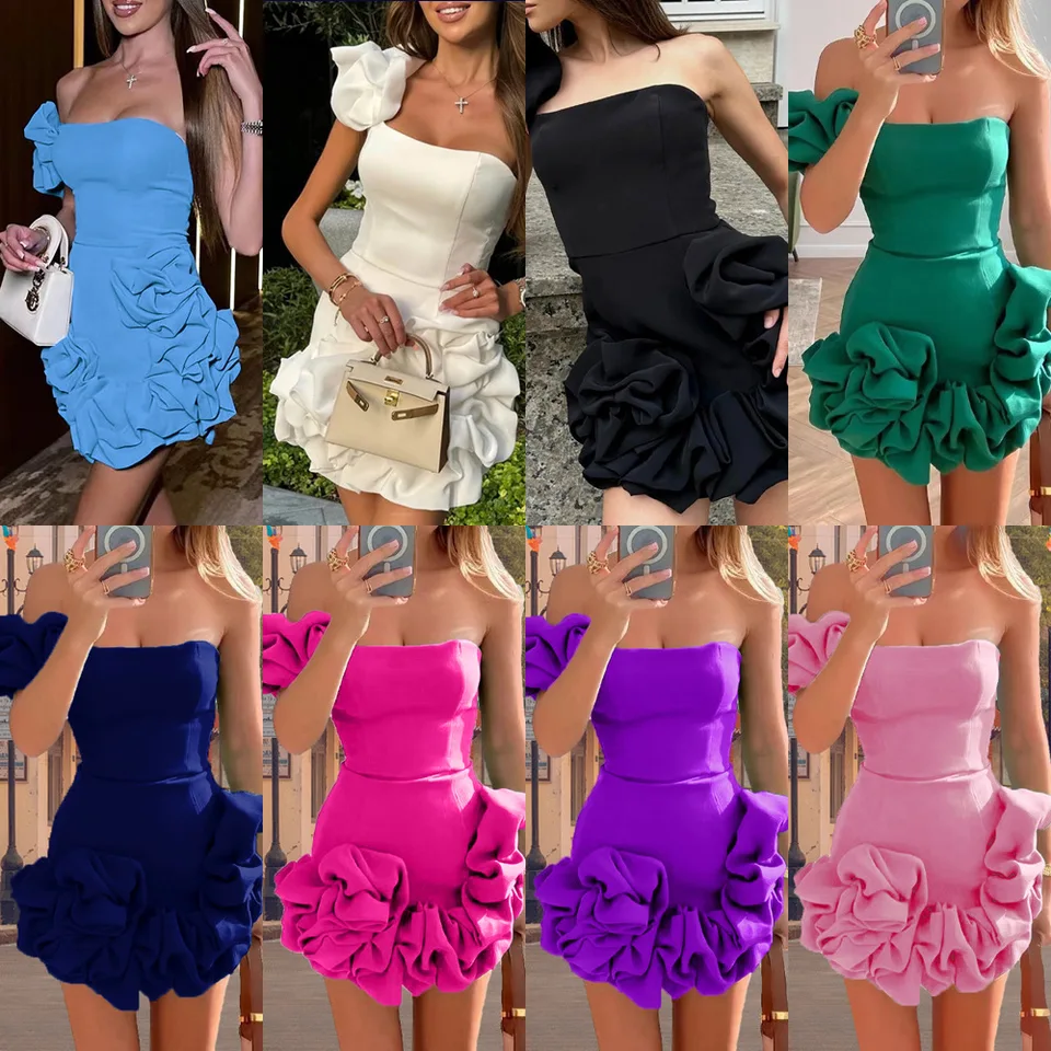Ženy Mini šaty sexy remienok bez rukávov bez rukávov šaty s vysokým pásom jedným ramenom Elegantné biele temperamenty Bodycon Vestidos