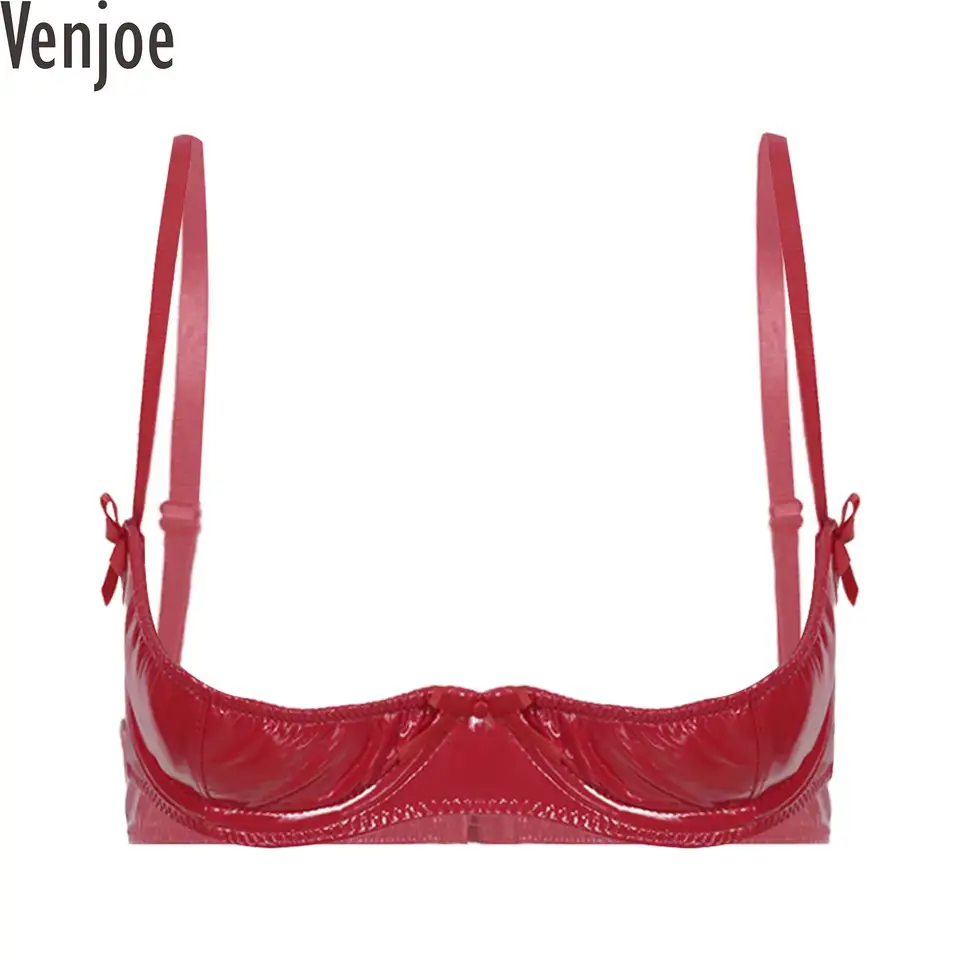 Ženy mokré vzhľad patentované kožené otvorené bradavky podčiarknuté podprsenky Top spodné prádlo Underwear Half Cupe Drouch Drinledy Sexy Open hrudník Brassiere