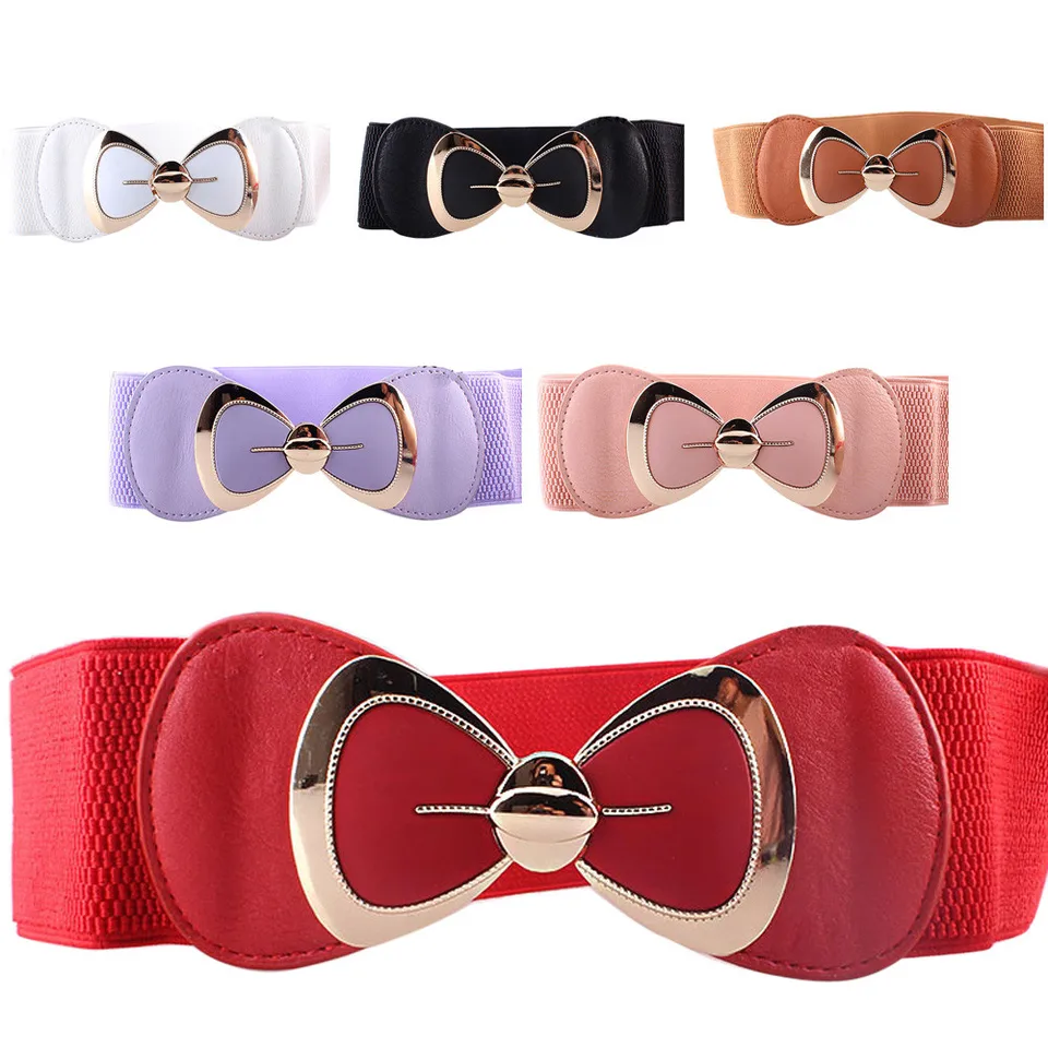 Ženy móda veľké bowknot kovové spony pásov divoký pás Dám