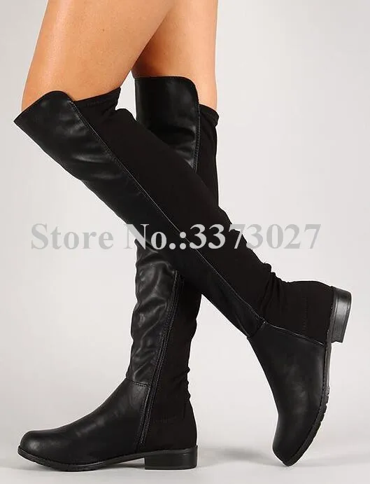 Ženy módne ploché koleno topánky nové čierne kožené semišové topánky Long topánky Lady Nový dizajn veľké veľkosti Casual Boots Dropship Banket topánky