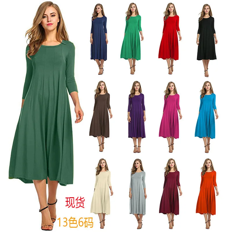 Ženy na jeseň Solid Party Dress Casy Vestidos Roucho Dlhé šaty pre ženy