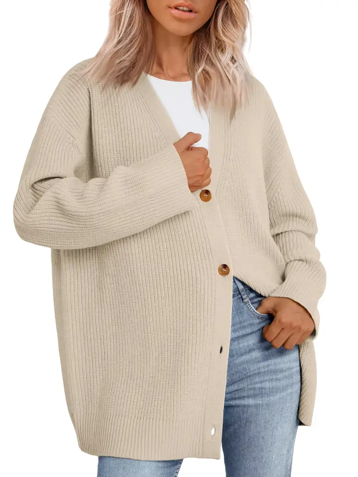 Ženy nadmerne nadmerné sveter na sveter Fall Outfits Cloth Fashion V krk pletené gombíky predné ležérne módne vrcholy v Amazon Dámske oblečenie