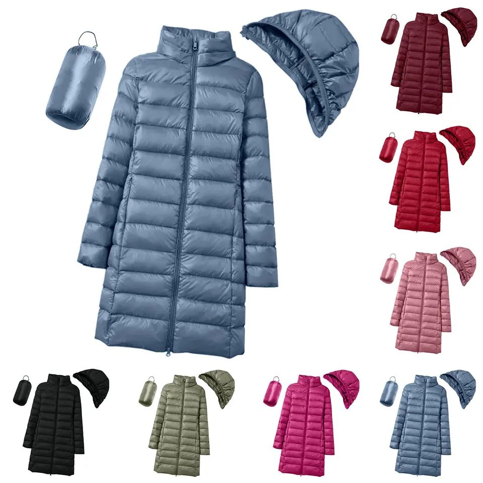 Ženy nepremokavé stredné dĺžka Puffer Coat Lightweight Windbreaker Down Coat s odnímateľnou kapucňou na zips